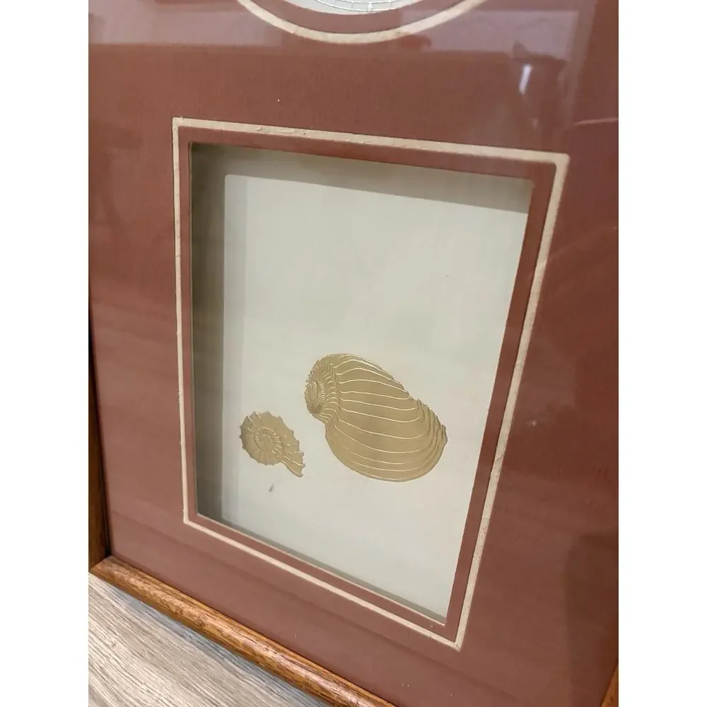 Boho 1970s Gold SHELL Wall CLOCK SOLID OAK FRAME Vintage BY FIJI —Works!—
